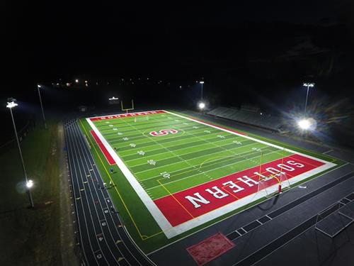 Image of the Southern Garrett High athletic field lighted.
