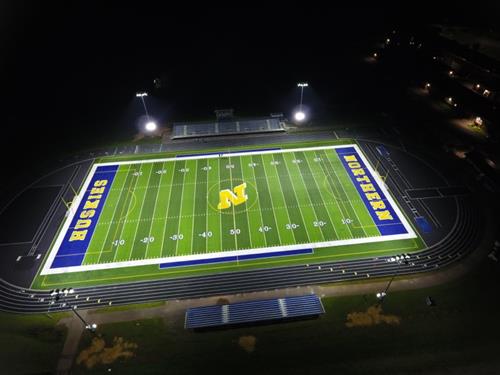Aerial angled view of the Northern Garrett High School athletic field.
