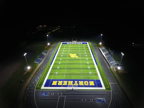 Aerial view of the Northern Garrett High School athletic field from the end zone.